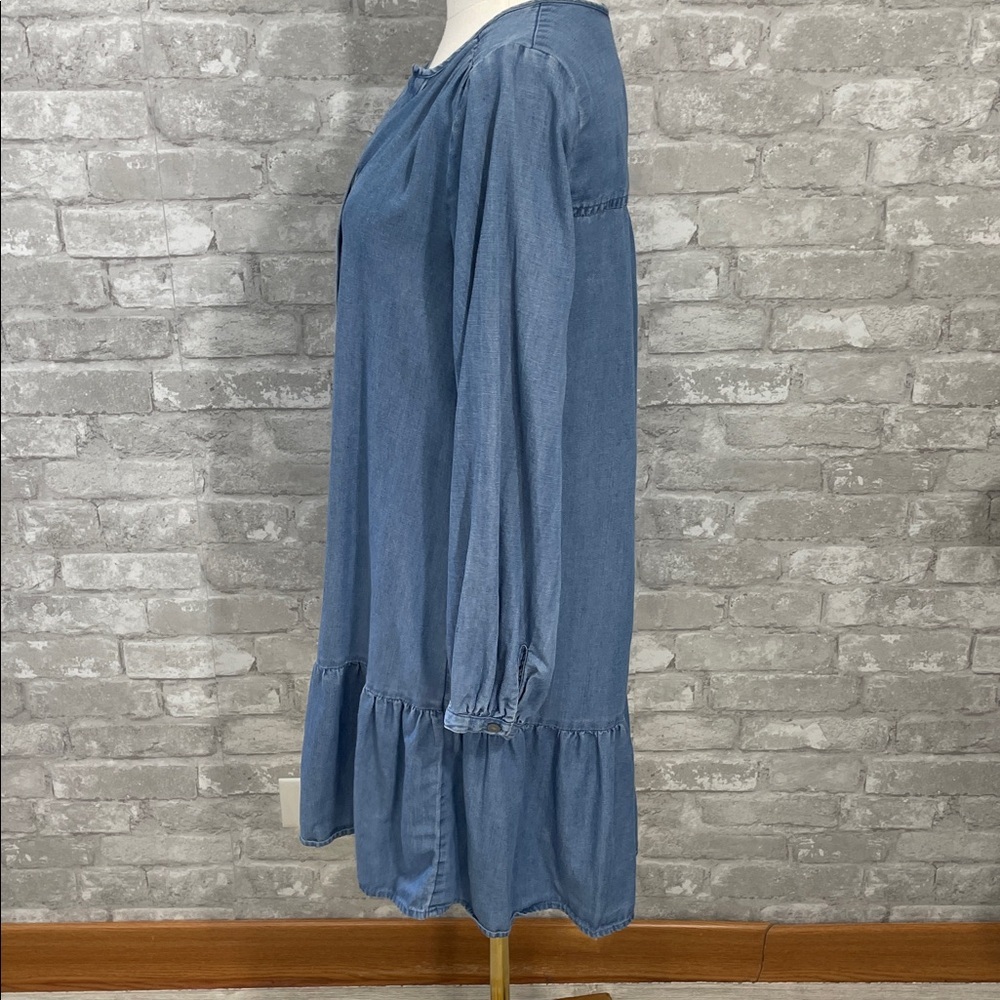 LOFT Light Blue Denim Ruffle Dress - Picture 3 of 6